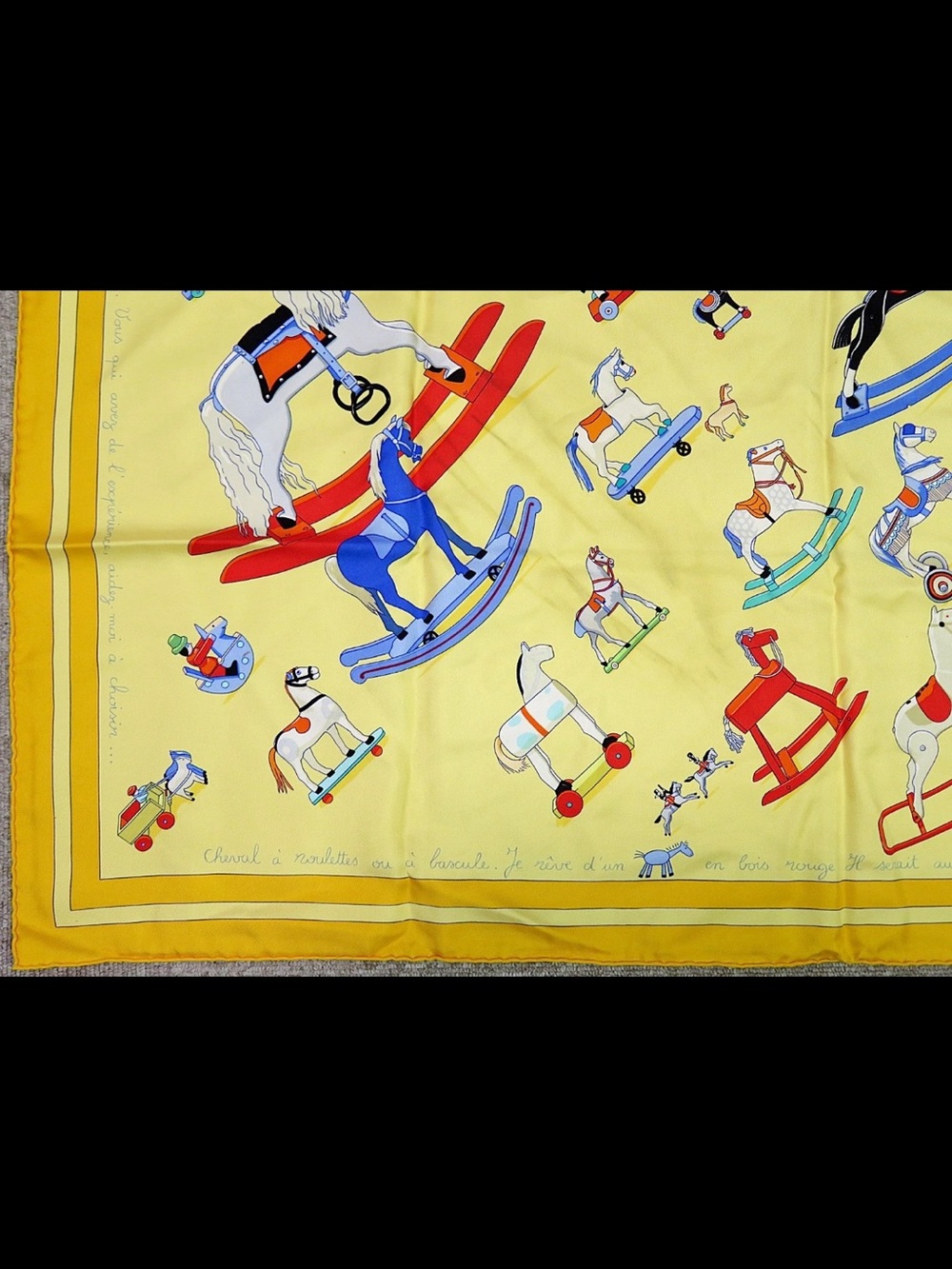 Hermes Yellow Scarf with Multicolor Rocking Horse Motif - Picture 5 of 11